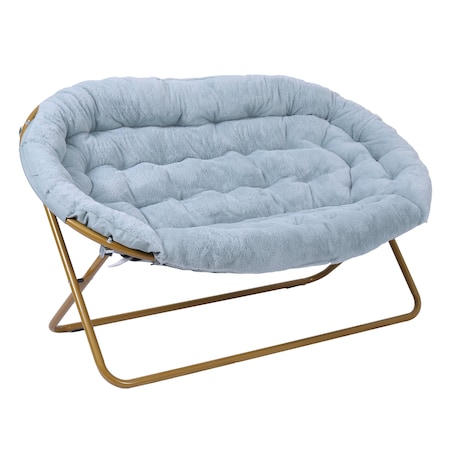 Flash Furniture Eleanor 56-in Portable Folding Double Saucer Chair in Dusty Aqua Faux Fur w/a Soft Gold Steel Frame FV-FDS-001-DTAQ-SGD-GG